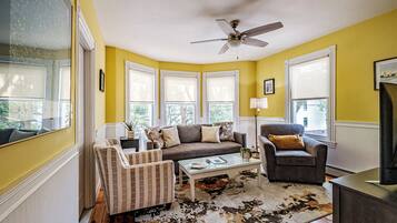 Flat-screen TV, books