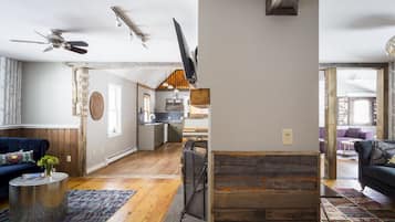 Smart TV, fireplace, video games, stereo