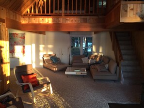 Smart TV, fireplace, DVD player, books