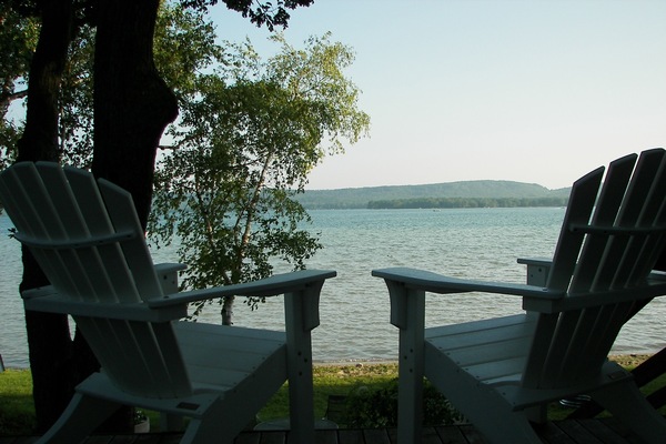 quiet, early-morning view from our deck overlooking Platte Lake