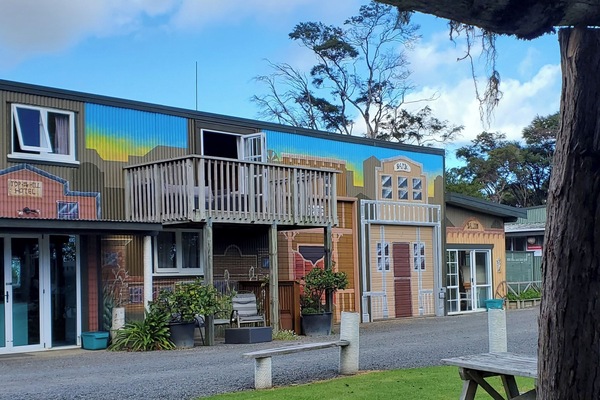 Looking at accommodation from outdoor bar