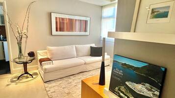 Smart TV, livros, videoteca, aparelho de som