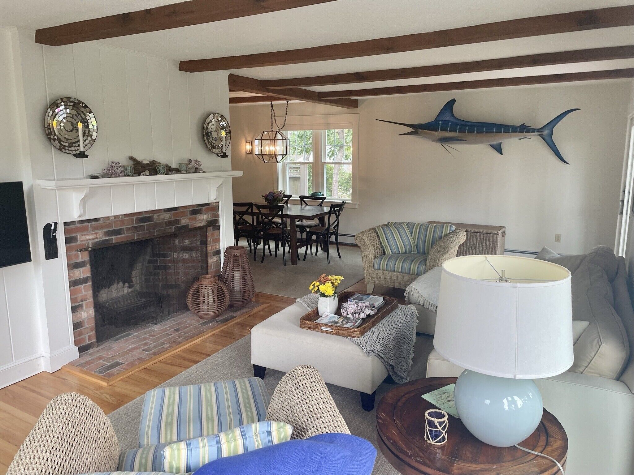 Living and Dining....and Marvin the Marlin, caught in Mexico many moons ago!