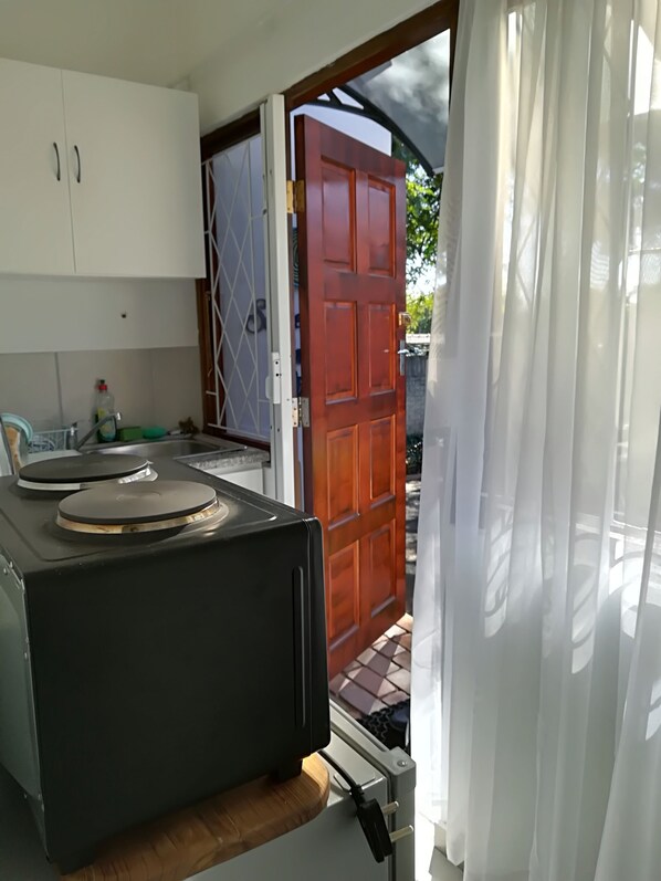 Fridge, microwave, oven, electric kettle