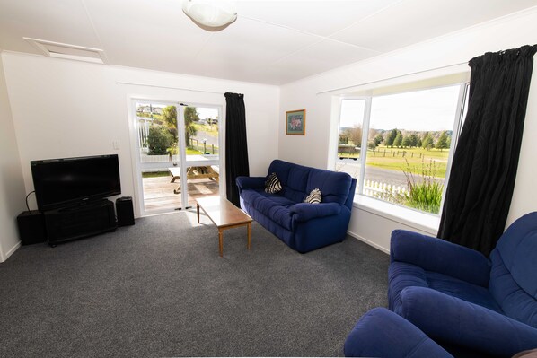 Fernseher, Kamin, DVD-Player, Bücher