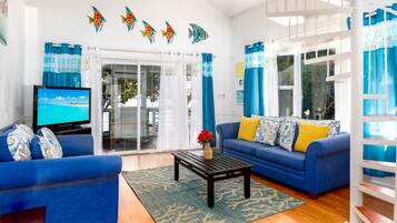 Smart TV, fireplace, video games, DVD player