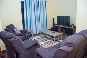 Een televisie, streamingdiensten en een stereo