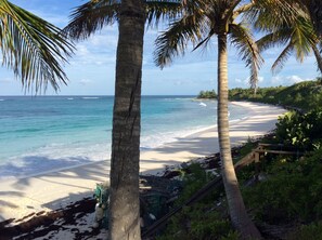 On the beach, sun loungers, beach towels