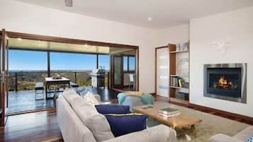 Smart TV, fireplace, DVD player, video library