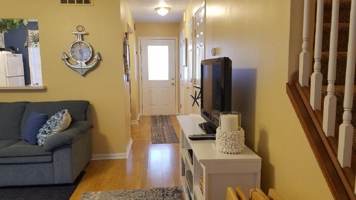 Front door from the front porch into the entry hallway.