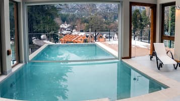 Indoor pool, outdoor pool, sun loungers