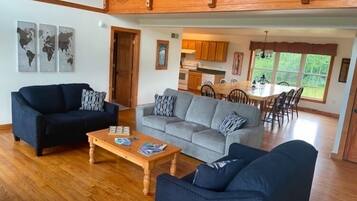 Télévision, cheminée, baby-foot, table de tennis de table