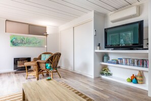 Smart TV, DVD player, books, video library