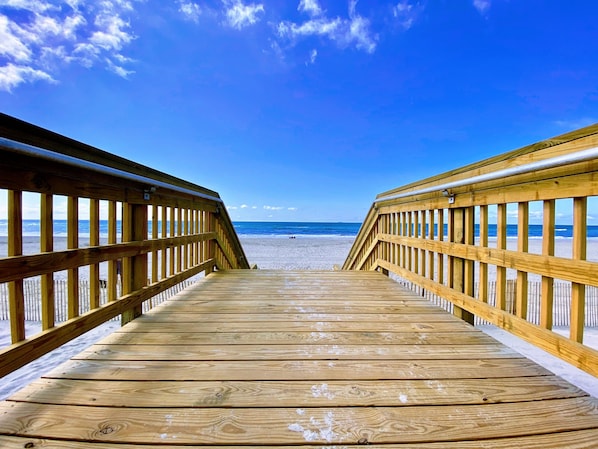 On the beach, sun-loungers, beach umbrellas, beach towels