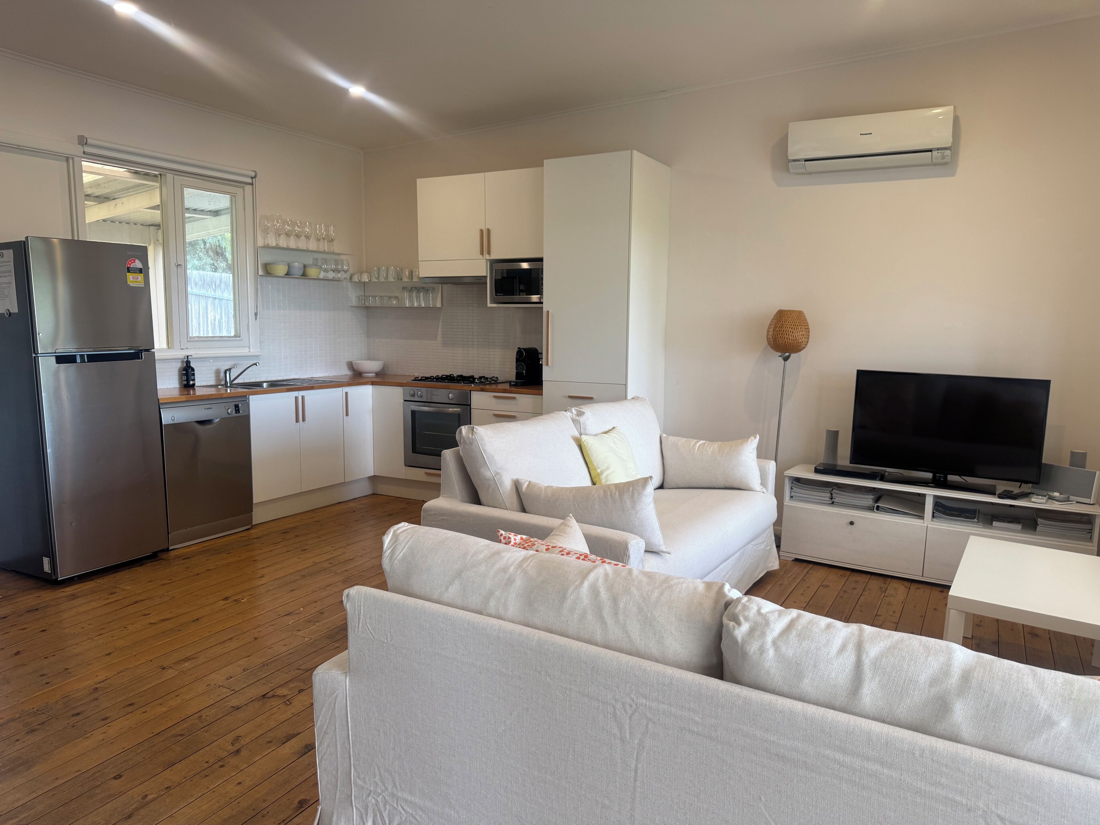 TV, DVD player, video library