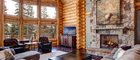 スマートテレビ、暖炉、書庫