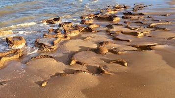 Una spiaggia nelle vicinanze, lettini da mare, teli da spiaggia