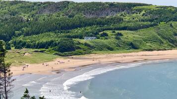 Plage à proximité, chaise longue, serviettes de plage