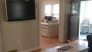 TV, DVD player, toys, books