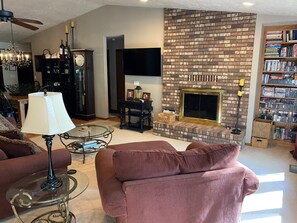 Smart TV, DVD player, books, video library