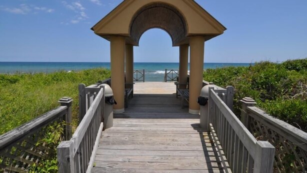 A wooden boardwalk leading to a gazebo with a view of the ocean. - 718 Dog-Friendly, Ocean-Side Duck w/ Private Pool (Duck)