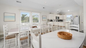 A modern kitchen with white cabinetry, a microwave, and a refrigerator. - 718 Dog-Friendly, Ocean-Side Duck w/ Private Pool (Duck)