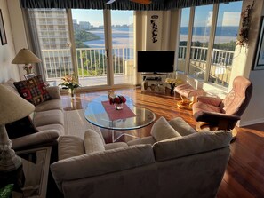 TV, DVD player, books, stereo