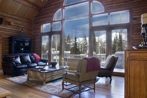 Taulutelevisio, takka, kirjoja