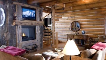 Flachbildfernseher, Kamin, DVD-Player, Bücher