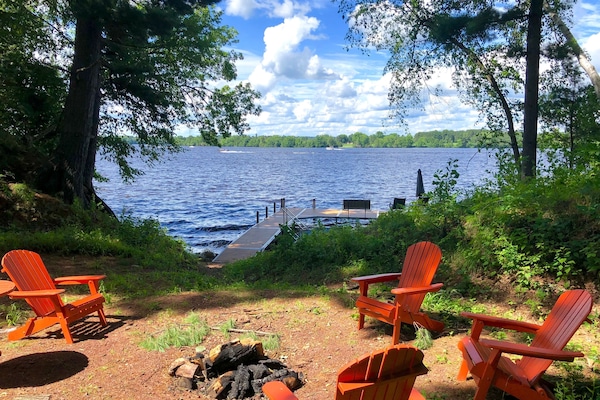 Fire pit with views of lake and dock