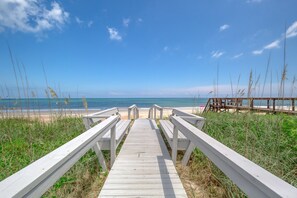 On the beach, sun-loungers, beach towels