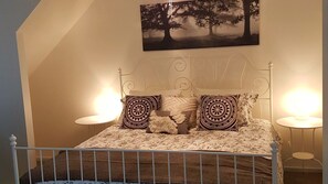 1 bedroom, desk, iron/ironing board, travel cot