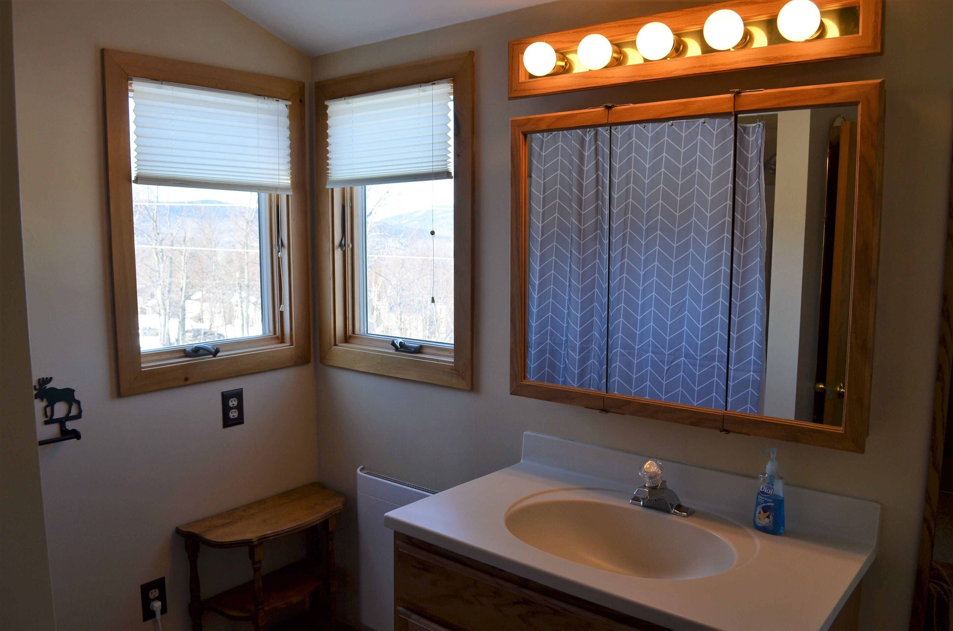 Douche, sèche-cheveux, serviettes fournies, savon