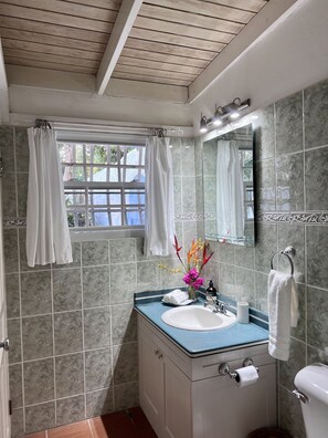 Dusche, Haartrockner, Handtücher, Toilettenpapier