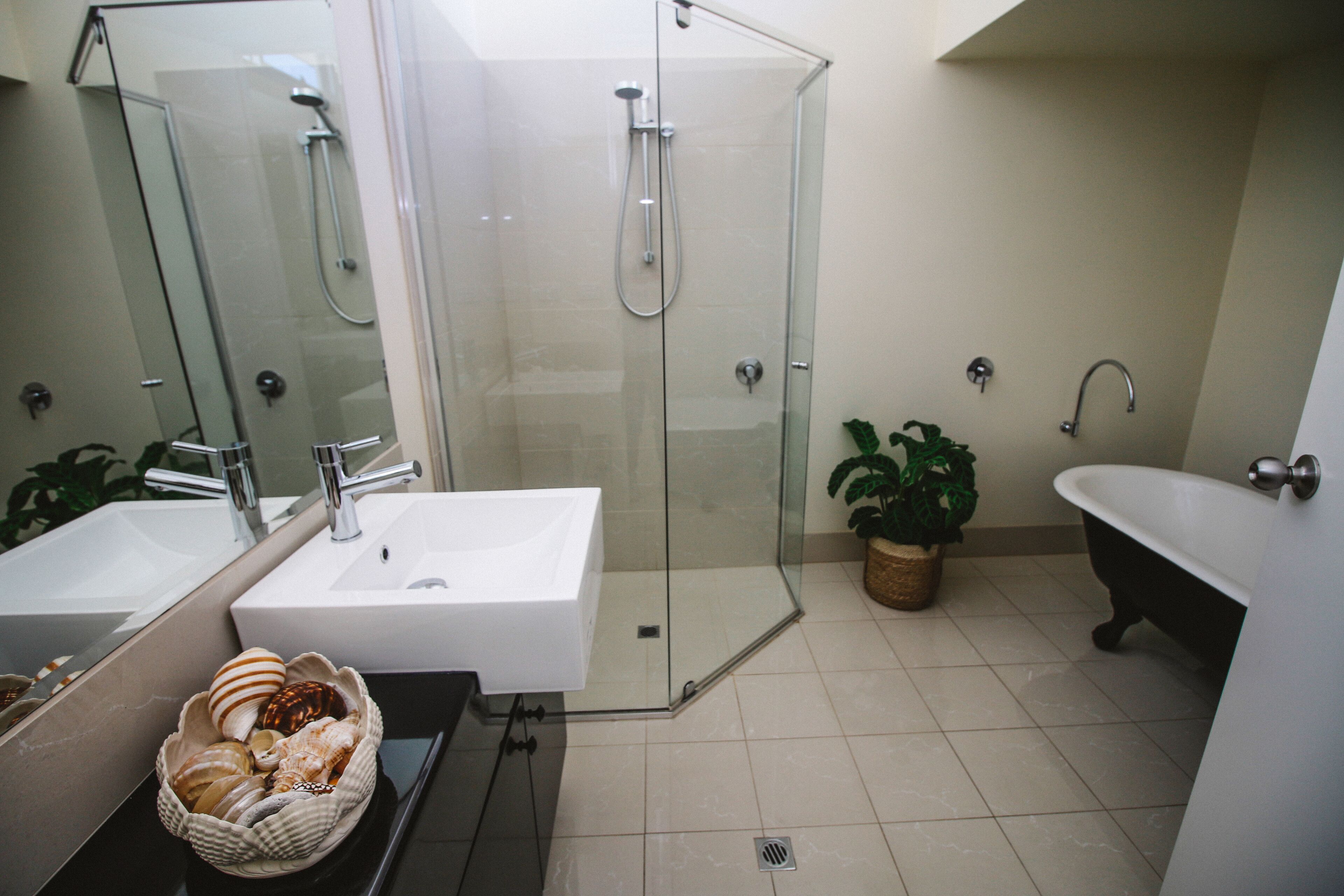 Hair dryer, towels, soap