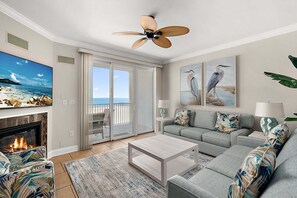 TV, fireplace, Netflix, DVD player - 🏖️  Oceanfront Boardwalk unit w/ Pool Just Renovated steps to Downtown Events 🏖️ (Ocean City)