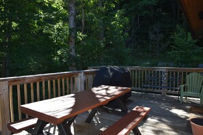 Outdoor dining - MTN CABIN LAKEFRONT,CANOE/3 KAYAKS,POOL TABLE,DOCK,FIRE PIT, FIREPLACE,JACUZZI (Butler)
