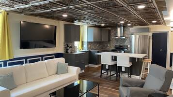 Smart TV, fireplace, table football, ping pong
