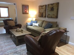 TV, fireplace, toys, books