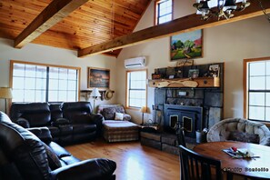 Smart TV, fireplace, video games, DVD player