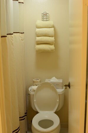 Badewanne, Haartrockner, Handtücher, Seife