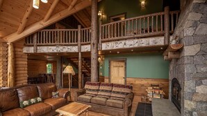 TV, fireplace, DVD player, table football - River Road Log Lodge overlooking Whiteface Mt (Lake Placid)