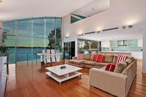 Luxury Waterfront Home with pool and spa family and pet friendly.