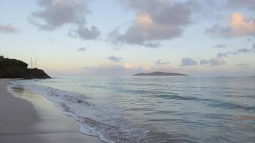 Plage à proximité, chaises longues, serviettes de plage