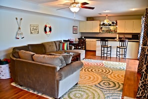Smart TV, fireplace, video games, DVD player