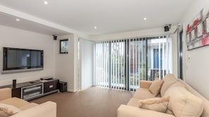 TV, DVD player, music library