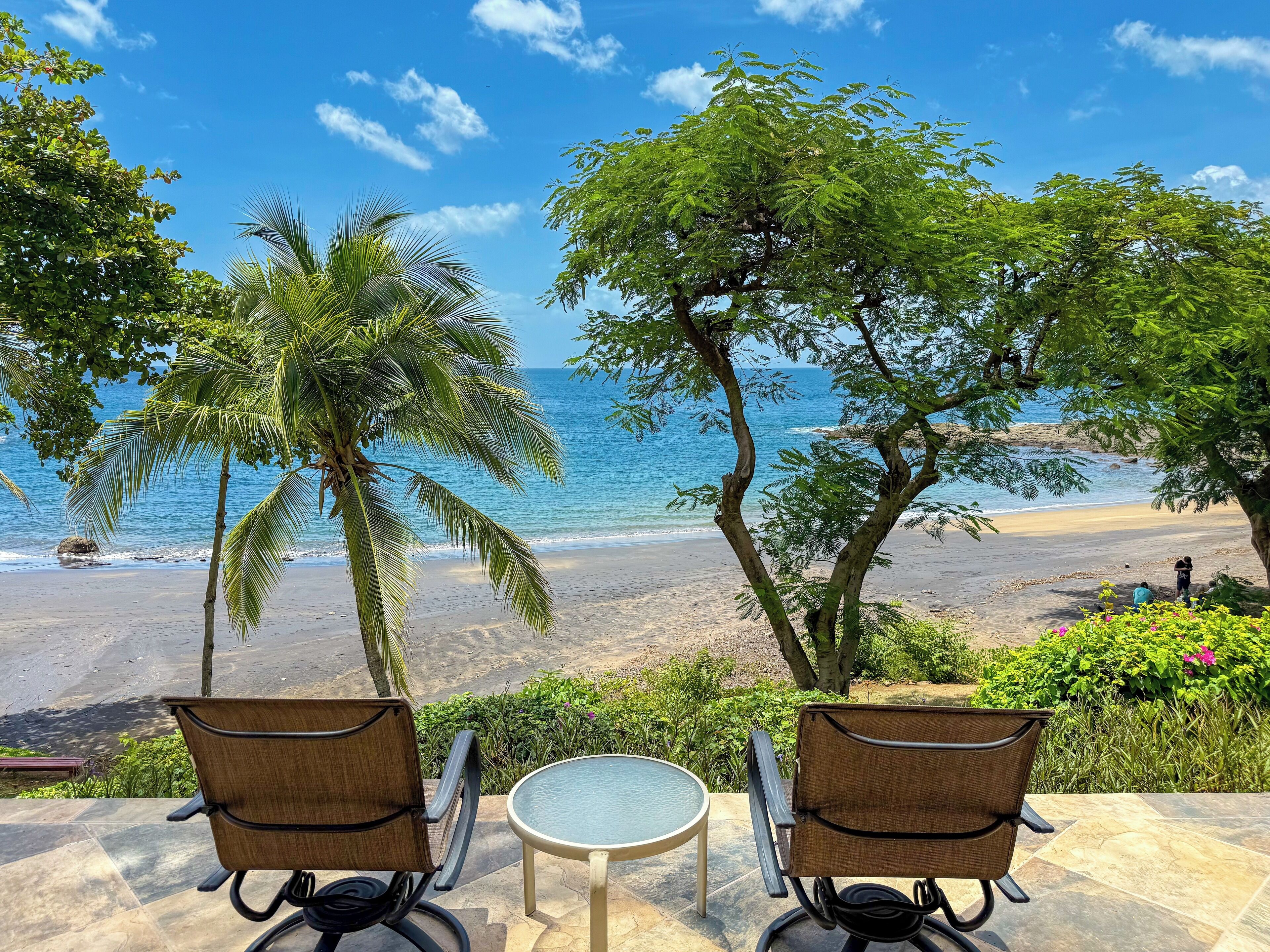 On the beach, sun loungers, beach towels