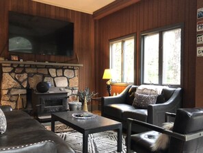 Smart TV, fireplace, music library, stereo