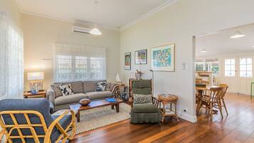 Smart TV, fireplace, toys, books