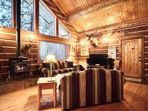 TV, fireplace, DVD player, stereo